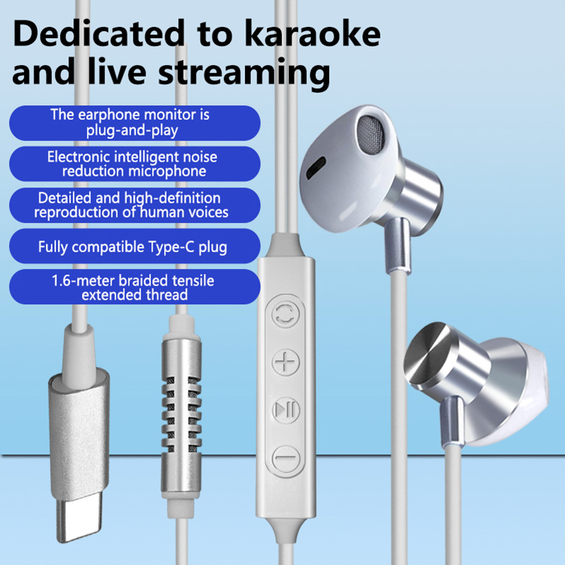Wired Earphone Lightning - Type C Wired Karaoke Headphones with